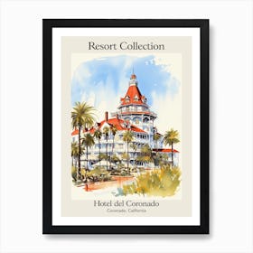 Poster Of Hotel Del Coronado   Coronado, California   Resort Collection Storybook Illustration 1 Art Print