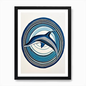 Spinner Dolphin Vintage Linocut Art Print