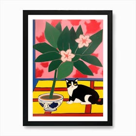 A Painting Of A Still Life Of A Camellia With A Cat In The Style Of Matisse  1 Art Print