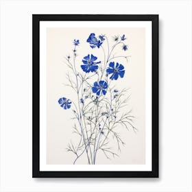 Blue Botanical Love In A Mist Nigella 1 Art Print