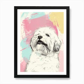 Pastel Tibetan Terrier Dog Pastel Line Illustration  3 Art Print