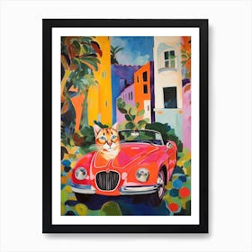 Alfa Romeo Spider Vintage Car With A Cat, Matisse Style Painting 1 Art Print
