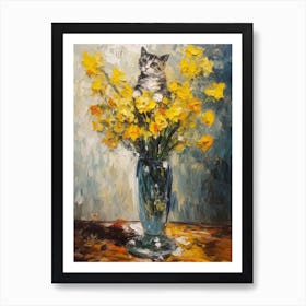 Daffodils With A Cat 3 Art Print