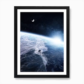 Surf On Earth Space Wave Art Print
