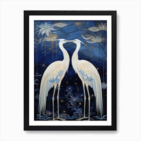 Two Cranes At Night Art Print