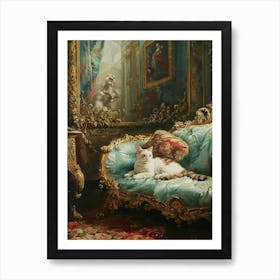 Cat Lounging On A Rococo Style Couch Art Print