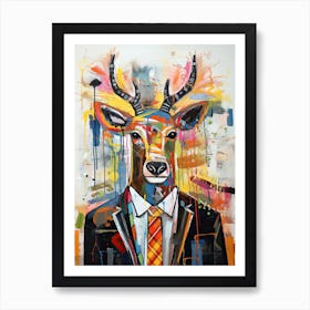 Deer In An Office Suit Art Print