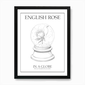 English Rose In A Globe Line Drawing 2 Poster Art Print