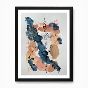 Abstract Portrait Watercolour and Ink Blue and Pinks Art Print