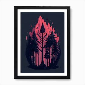 A Fantasy Forest At Night In Red Theme 63 Art Print