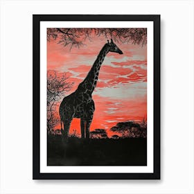 Red Silhouette Giraffe 3 Art Print