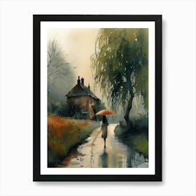 A Walk Home in the Rain| Beautiful Landscape Scenery Painting | Contemporary Art Print for Feature Wall | Vibrant Beautiful Wall Decor in HD Art Print