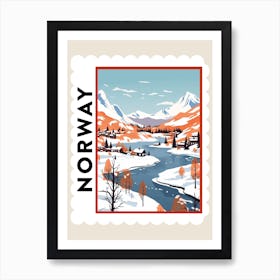 Retro Winter Stamp Poster Lofoten Islands Norway 1 Art Print