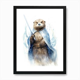 Baby Otter As A Jedi Watercolour 1 Art Print