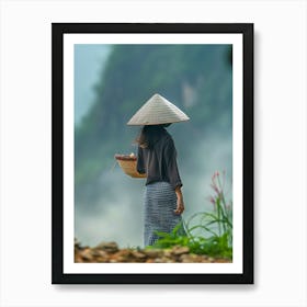 Asian Woman With Basket Art Print