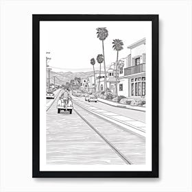 View Of Malibu California, Usa Line Art Black And White 2 Art Print