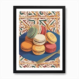 Macarons On A Tiled Background Art Print