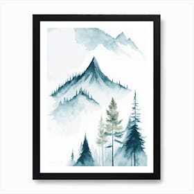 Mountain And Forest In Minimalist Watercolor Vertical Composition 88 Art Print