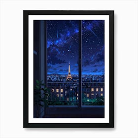 Paris Night Sky Anime aesthetic Art Print