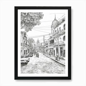 View Of  La Libertad, El Salvador Line Art Black And White 3 Art Print