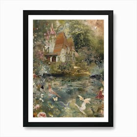 Collage Fairy Village Pond Monet Scrapbook 5 Art Print