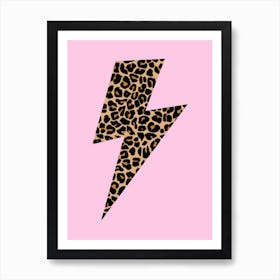 Lightning Bolt in Leopard Print on Pink Art Print