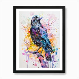 Crow Colourful Watercolour 1 Art Print