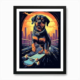 Rottweiler Dog Skateboarding Illustration 4 Art Print