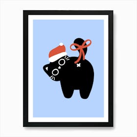 Santa Cat cute christmas illustration 2 Art Print