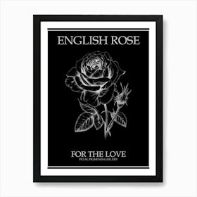 English Rose Black And White Line Drawing 8 Poster Inverted Art Print