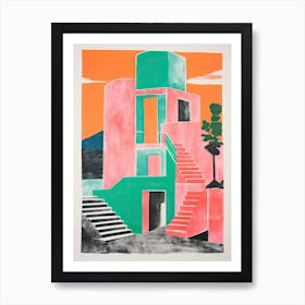 A House In Amalfi, Abstract Risograph Style 2 Art Print