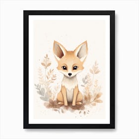 Watercolour Jungle Animal Baby Dingo 2 Art Print