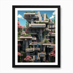 Brutalist Architecture Pixel Art 1 Art Print