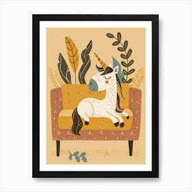 Unicorn On A Sofa Mustard Muted Pastels 2 Art Print