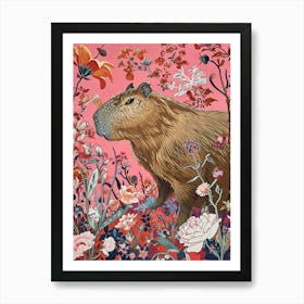 Floral Animal Painting Capybara 3 Art Print