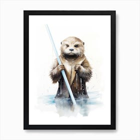 Baby Otter As A Jedi Watercolour 4 Art Print