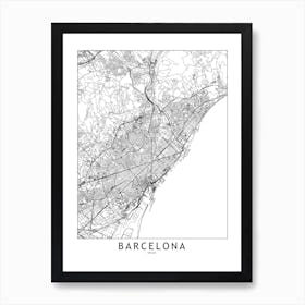 Barcelona White Map Art Print