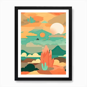 Colourful Retro Desert Sunset 3 Art Print