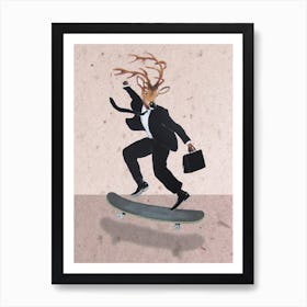 Deer Skateboarding Art Print