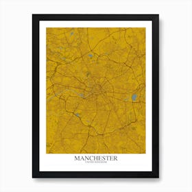 Manchester Yellow Blue Map Art Print