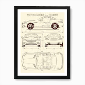 Mercedes Benz SLC 2015 car blueprint Art Print