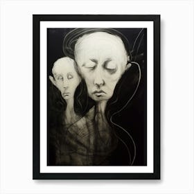 Swirl Line Drawing Of Two Faces Black & White 4 Art Print