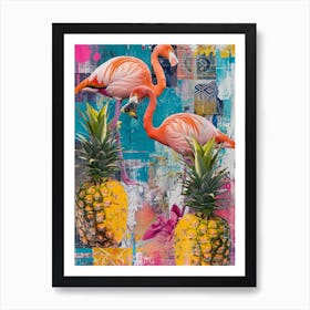 Flamingoes & Pineapple Kitsch Collage 3 Art Print