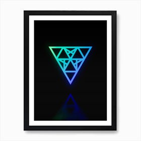 Neon Blue and Green Abstract Geometric Glyph on Black n.0343 Art Print