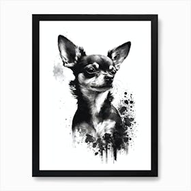 Cute Chihuahua Black Ink Portrait Art Print