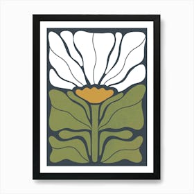 Bold Retro Boho Deco Floral in full bloom 2 Green Ochre Dark Grey Art Print