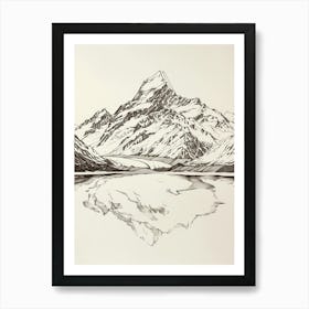 Aoraki Mount Cook New Zealand Line Drawing 1 Art Print