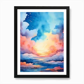 Watercolor Sunset Painting Art Print