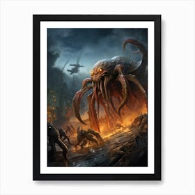 Defensive Octopus Illustration 4 Art Print