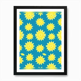 Sunflowers On Blue Background Art Print